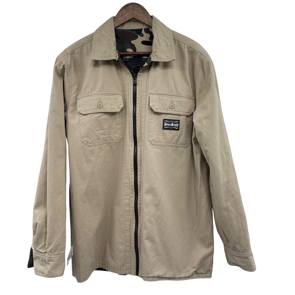 Dogg Supply By Snoop Dogg Button Down Shirt Men Size M Camouflage Reversible Tan - Picture 9 of 11